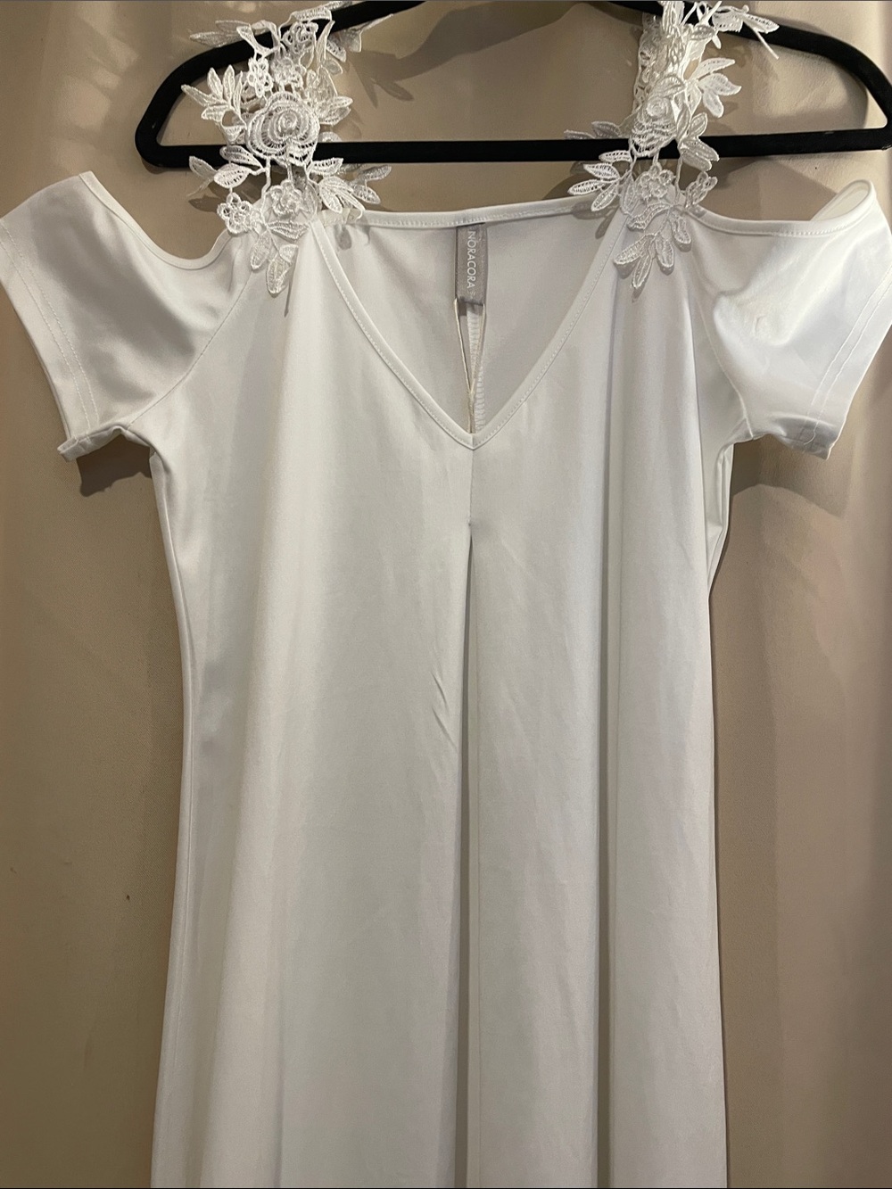 One-Shoulder White Dress with Lace Floral Straps